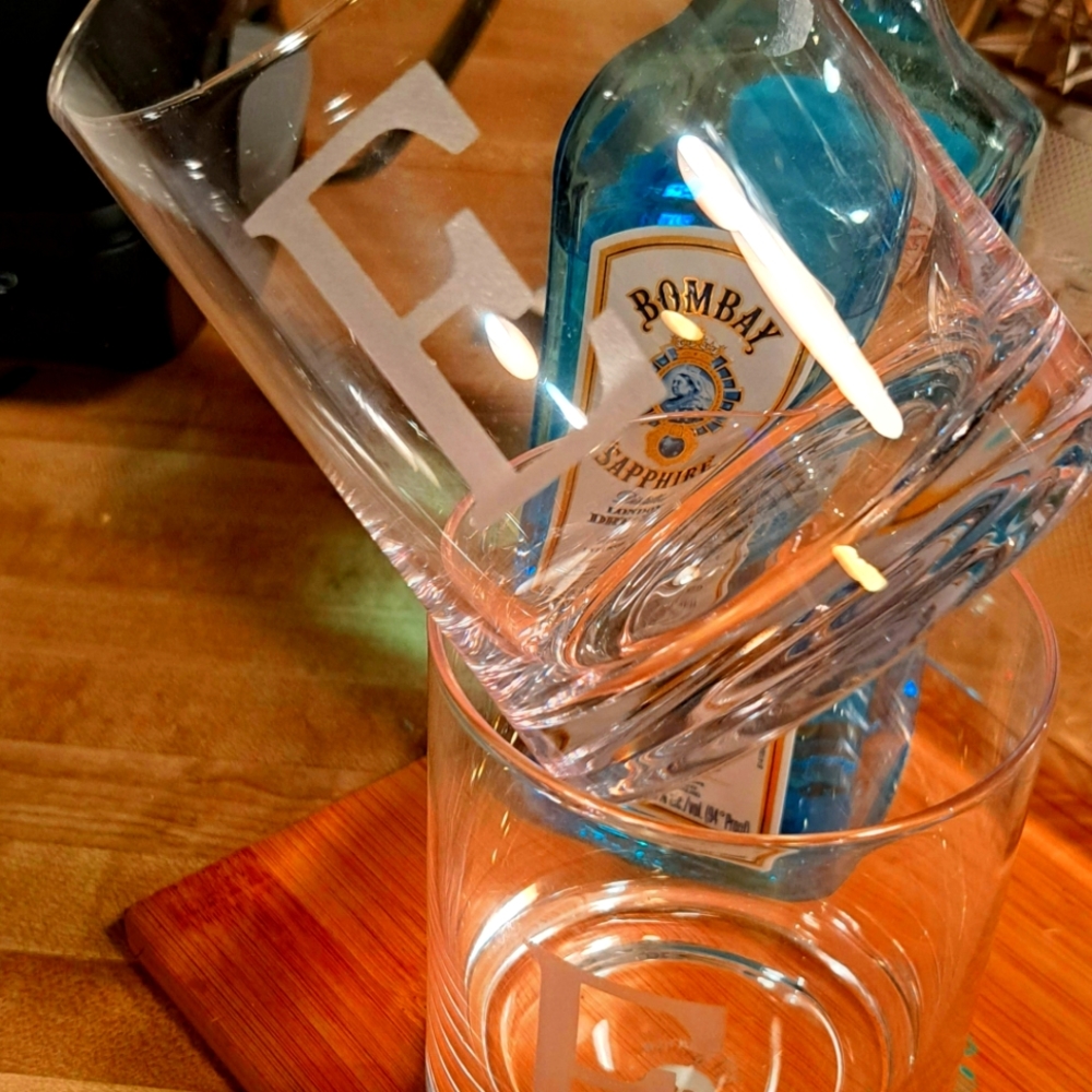 ETCHED (E) crystal whiskey glasses